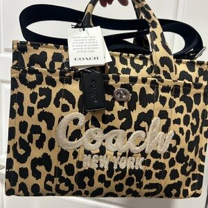 Coach Leopard-Print Canvas Tote in Black & Tan